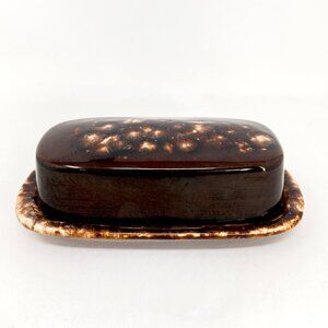 Vintage KATHY KALE Brown Drip Glaze Dip Lidded Butter Dish USA Hull McCoy